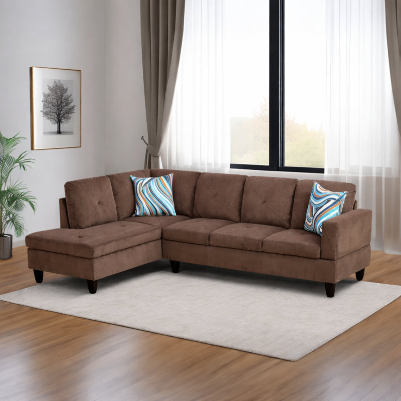 Upholstered L-Shaped Sectional, Brown Microfiber/Microsuede, Left Hand Facing