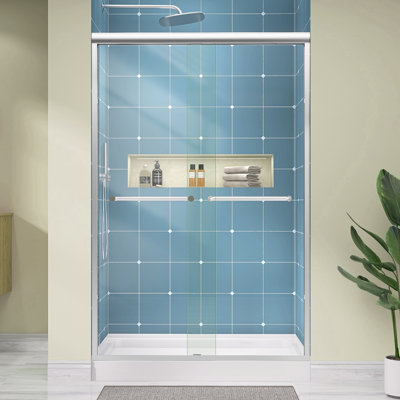 44"-48" W X 72" H Semi-Frameless Double Sliding Reversible Shower Glass Door With Clear Tempered Glass