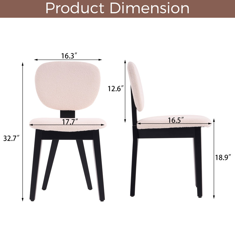Upholstered Dining Side Chairs With Solid Wood Legs, White, Black