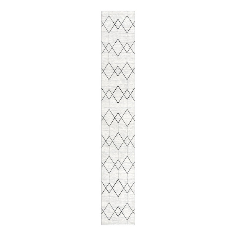Tapis géométrique ivoire / gris Nubieber, Tapis de couloir 2 pi 7 po x 16 pi 5 po