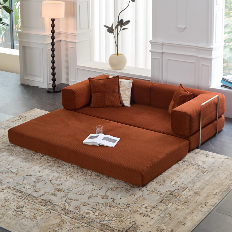80" Convertible Sofa Bed - Foldable Floor Couch with Teddy Foam & Corduroy - Modular Sectional for Living Room, Bedroom, Studio - Compression Sofa in Box