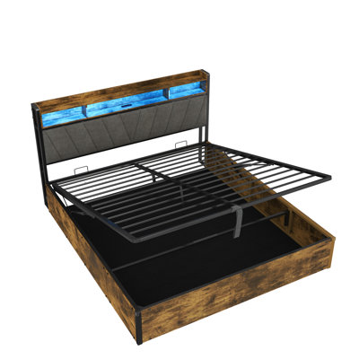 Storage Bed With Led And Usb Industrial Style