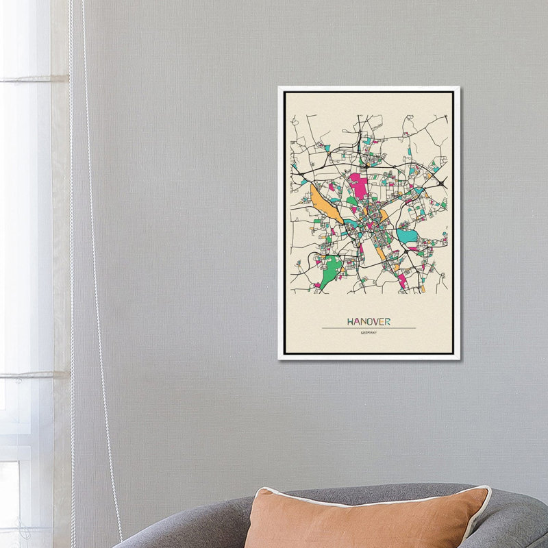 Hanover, Germany Map by Ayse Deniz Akerman - Floater Frame Gallery-Wrapped Canvas Giclée on Canvas