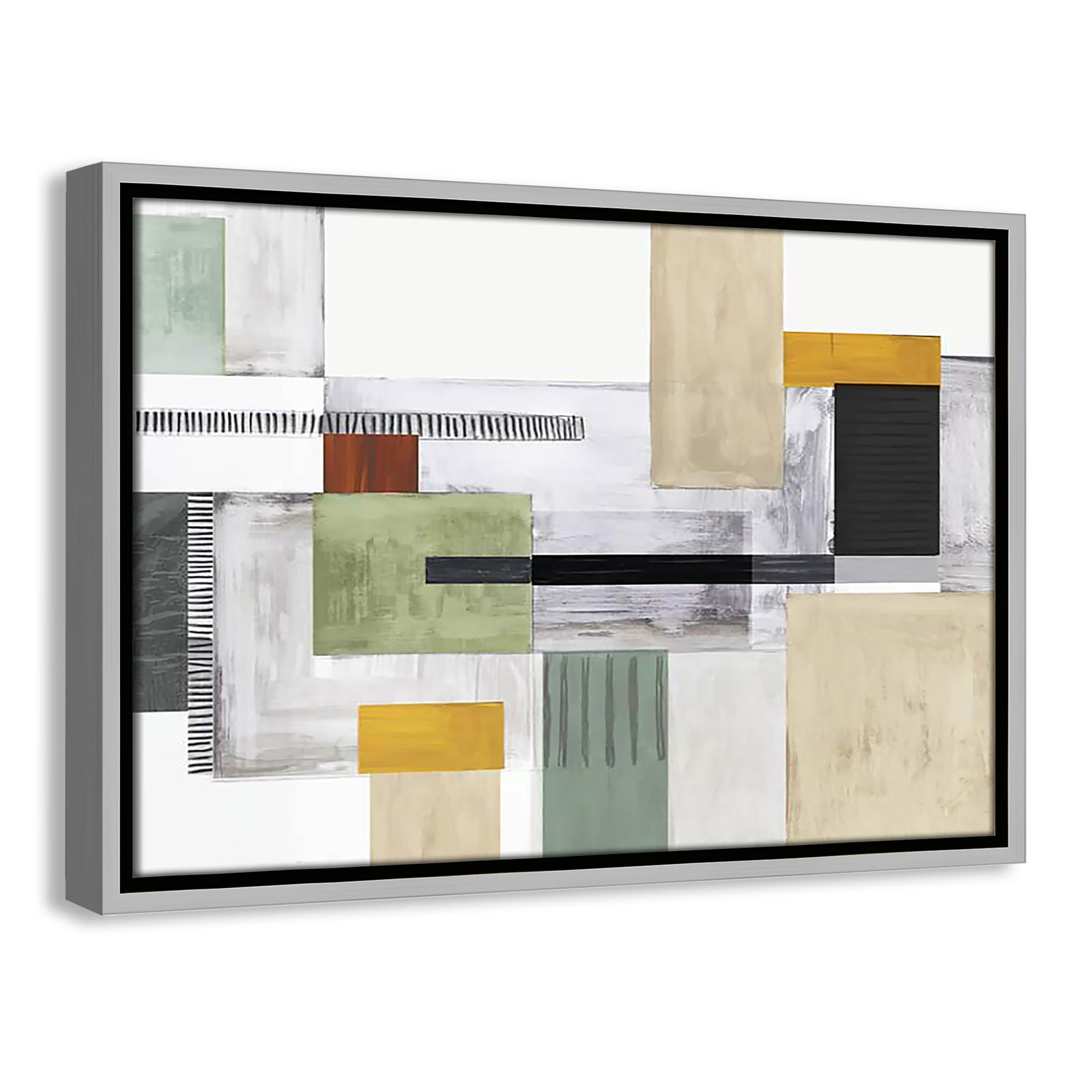 Playful Blocks Print by Tom Reeves, 13.5" H x 19.5" W x 2" D, Silver Floater Framed, No Mat