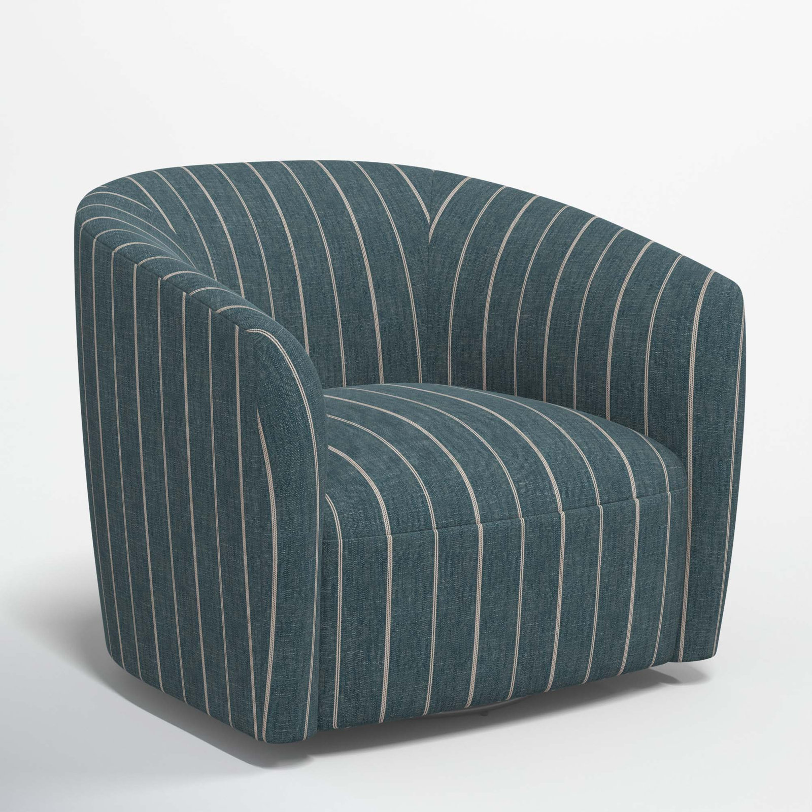 Marita Swivel Barrel Chair, Fritz Indigo Stripe
