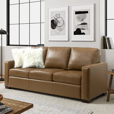 Fournier 83.46'' Genuine Leather Square Arm Sofa with Pillows