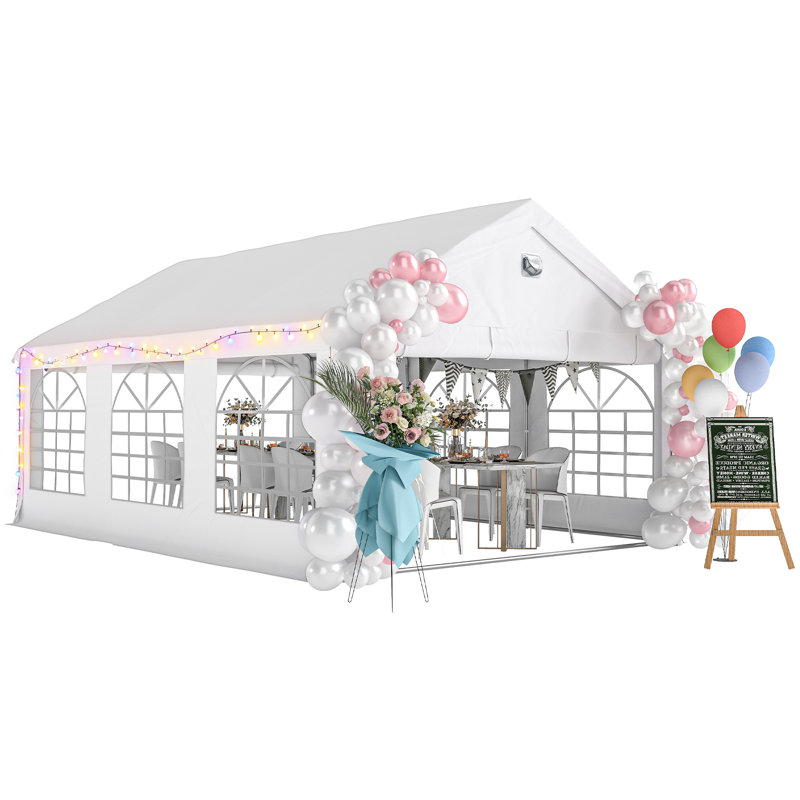 Outsunny 4 x 6 m Gazebo with Sides, 4 Removable Sidewalls, White
