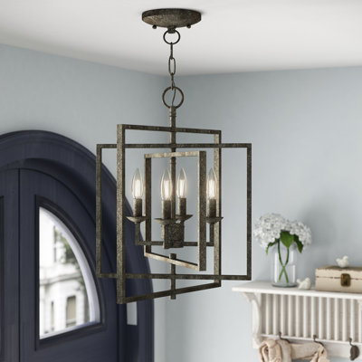  4 - Light 14" Wide Candle Style Geometric Chandelier