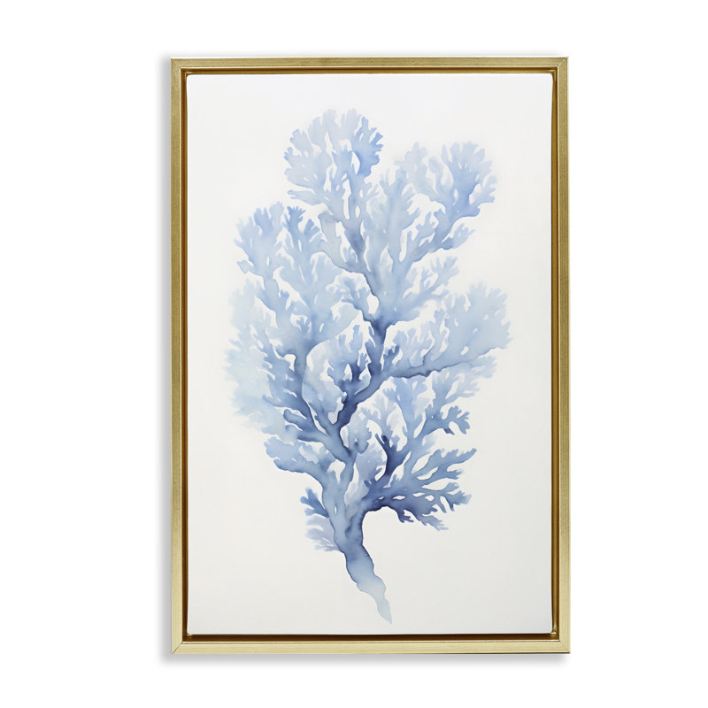 Toile flottante encadrée indigo corail par Petal Prints Design, Cadre flottant métallique doré, H 25 po x l 17 po