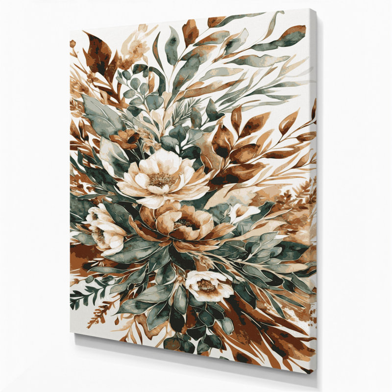 "Watercolor Floral 84", art mural sur toile grise, H 20 po x l 30 po