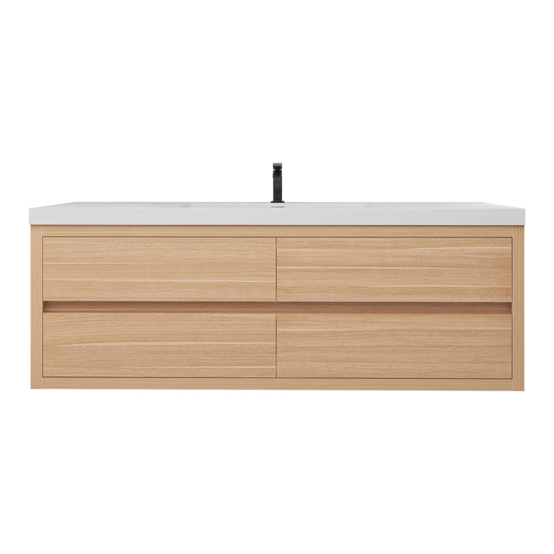 Meuble-lavabo simple 59 po avec plateau en acrylique Cresco, Chêne clair