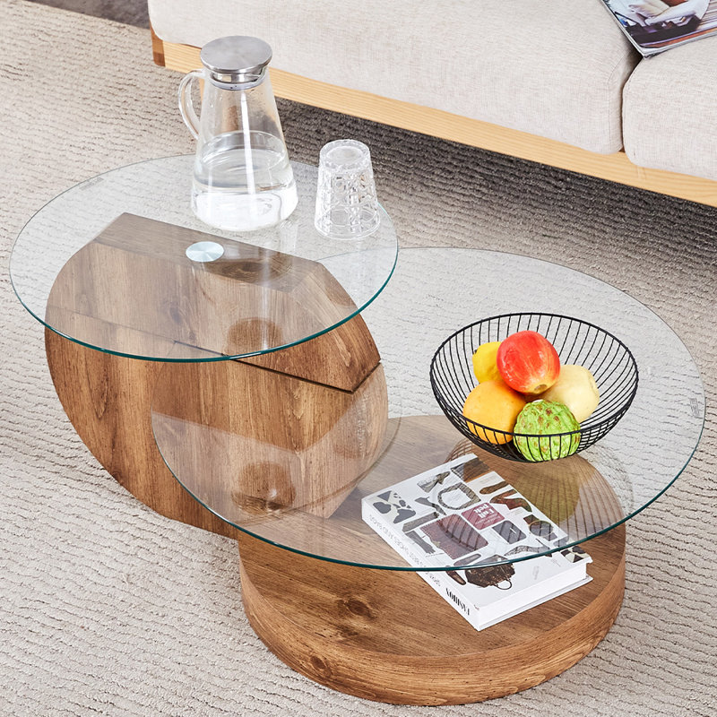 Lashawnna Glass Top Single Coffee Table, Brown, 17" H x 35.4" L x 27.5" W