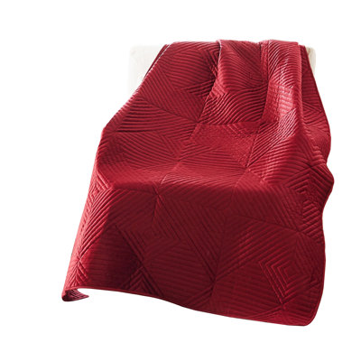 Benjara Ahab Quilted Throw Blanket with Fill, Red Dutch Velvet Face