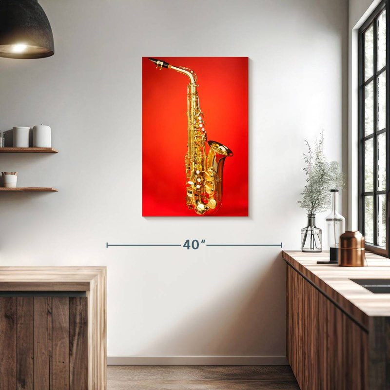 Abarca Saxophone On Red, 36" H x 24" W