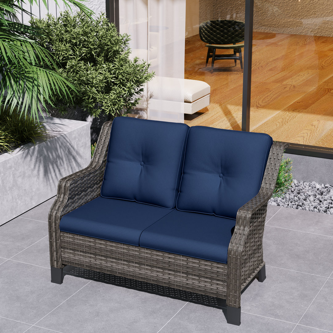 Tomball 50'' Wide Straight Wicker Loveseat with Cushions Winston Porter Cushion 