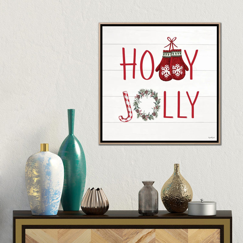 Holly Jolly - impression d'art mural , H 18 po x l 18 po, Impression encadrée sans passe-partout, Beige