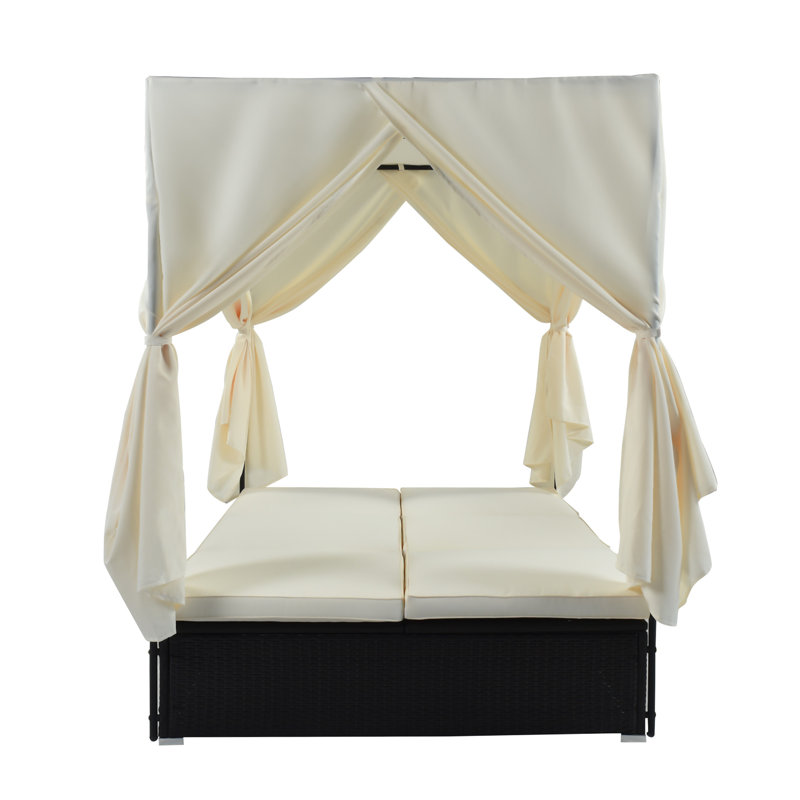Lit de jour d'extérieur en osier avec coussins, sièges réglables pour patio, Beige