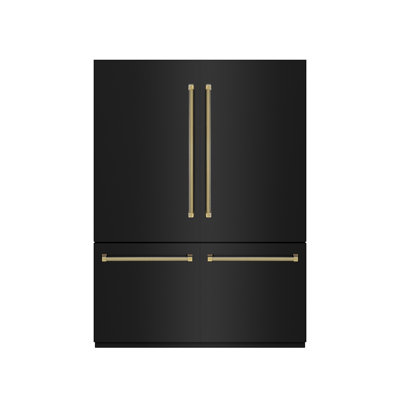 ZLINE Autograph 60 in. 32.2 cu. ft. French Door Built-In Bottom Freezer Refrigerator with Water Dispenser and Ice Maker in Black Stainless Steel with