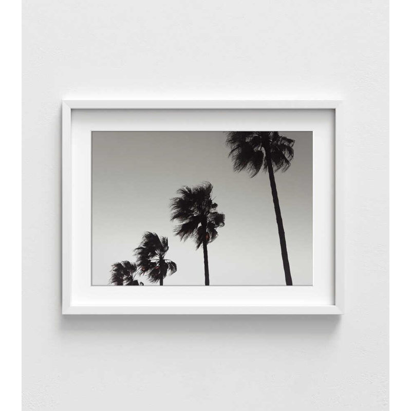 Art mural minimaliste avec palmier, scène de plage en noir et blanc, Impression encadrée avec passe-partout, H 8 po x l 10 po