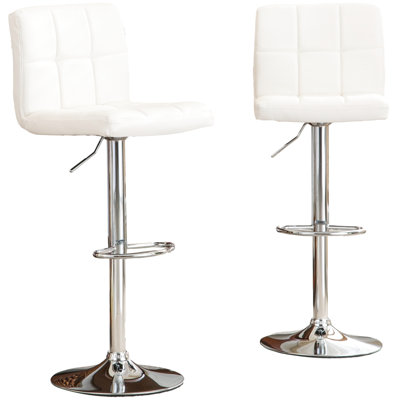 2pcs White Swivel Hydraulic Bar Stools - Faux Leather Padded Seat With 360 Degree Rotation And Chromed Structure Of 2 Adjustable Lift Seat, Base For B