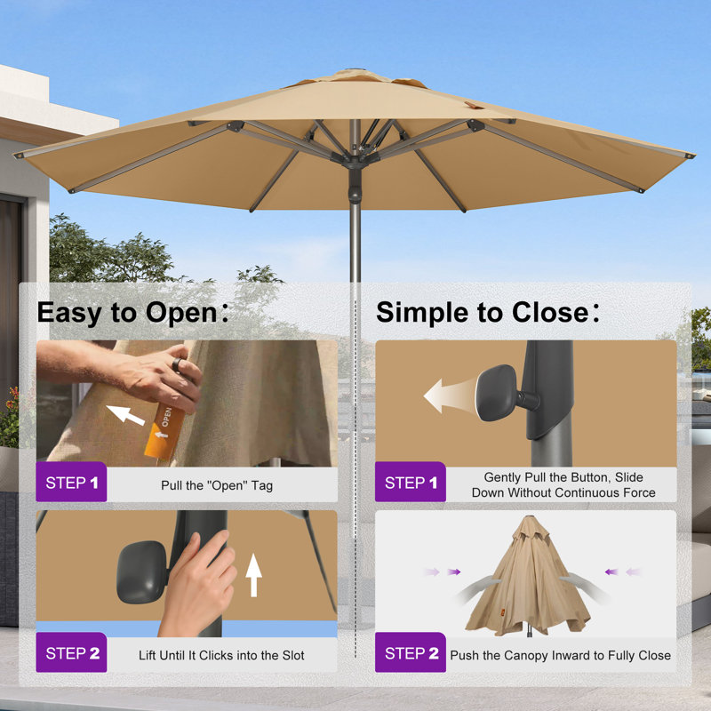 Parasol de table semi-automatique pour l'extérieur, Beige