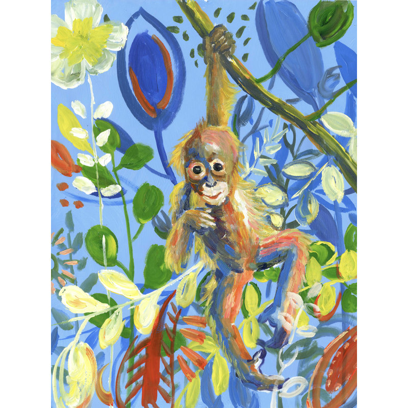 Le singe - peinture sur toile tendue, H 32 po x l 24 po
