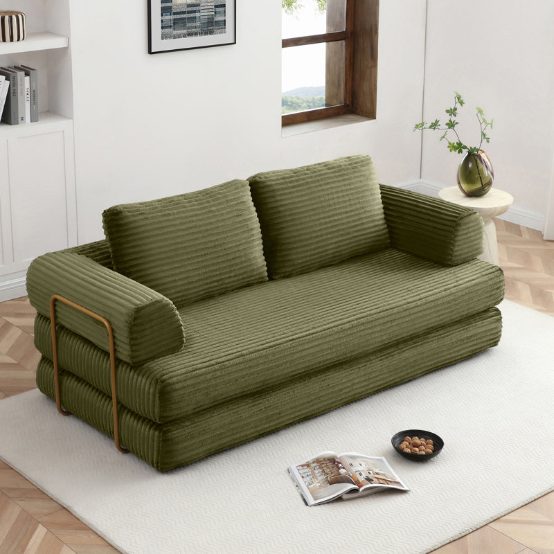 Canapé-lit convertible, canapé de plancher pliable en velours côtelé et coussins, multifonctionnel pour le salon et la chambre à coucher, vert
