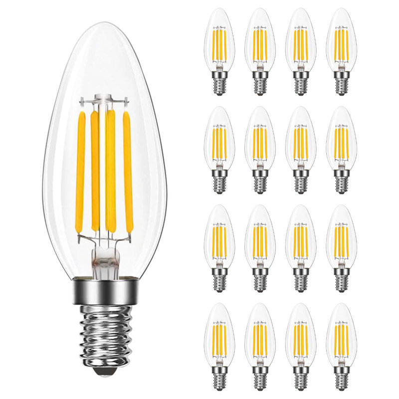 Ampoule candélabre à DEL 8 W LUXRITE, équivalente à 75 W, culot E12, 1000 lumens, blanc chaud 2700 K, à intensité variable, luminaire à filament transparent et emballage humide de 16