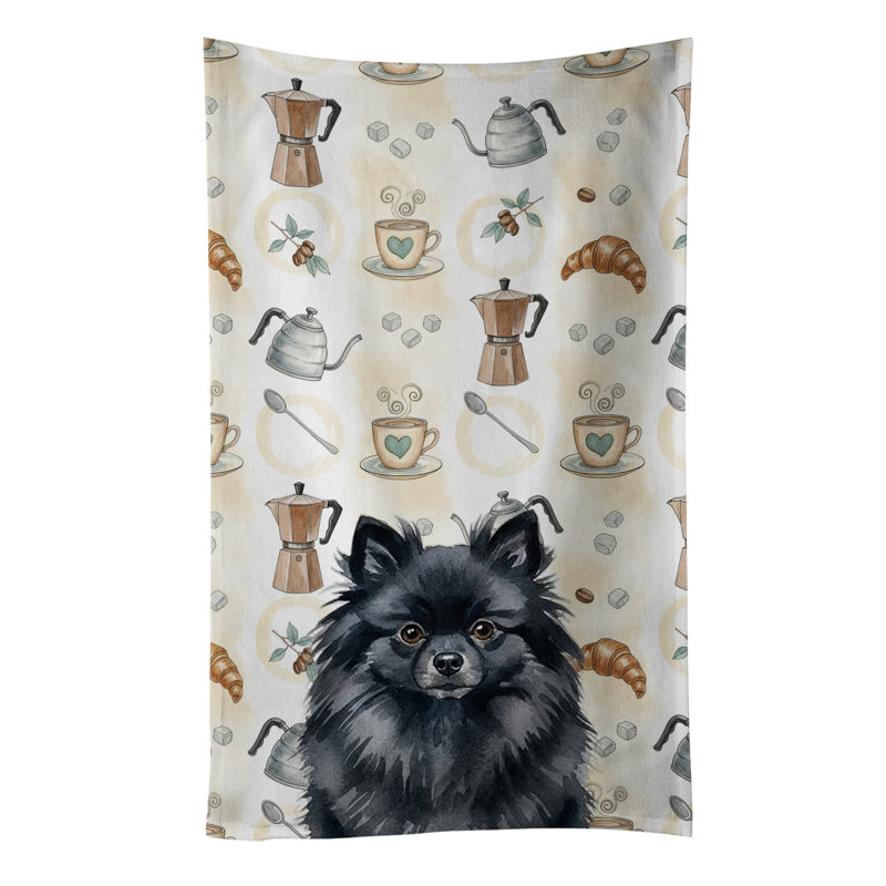 Black Pomeranian Coffee Bar Kitchen Towel, Black Pomeranian
