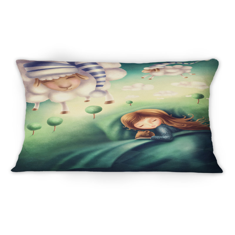 Coussin décoratif "Petite fille et mouton"