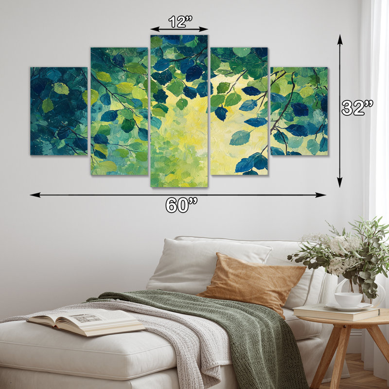 Feuilles vertes et bleues Foret Tranquility I - and - Art mural traditionnel pour salon Diamond