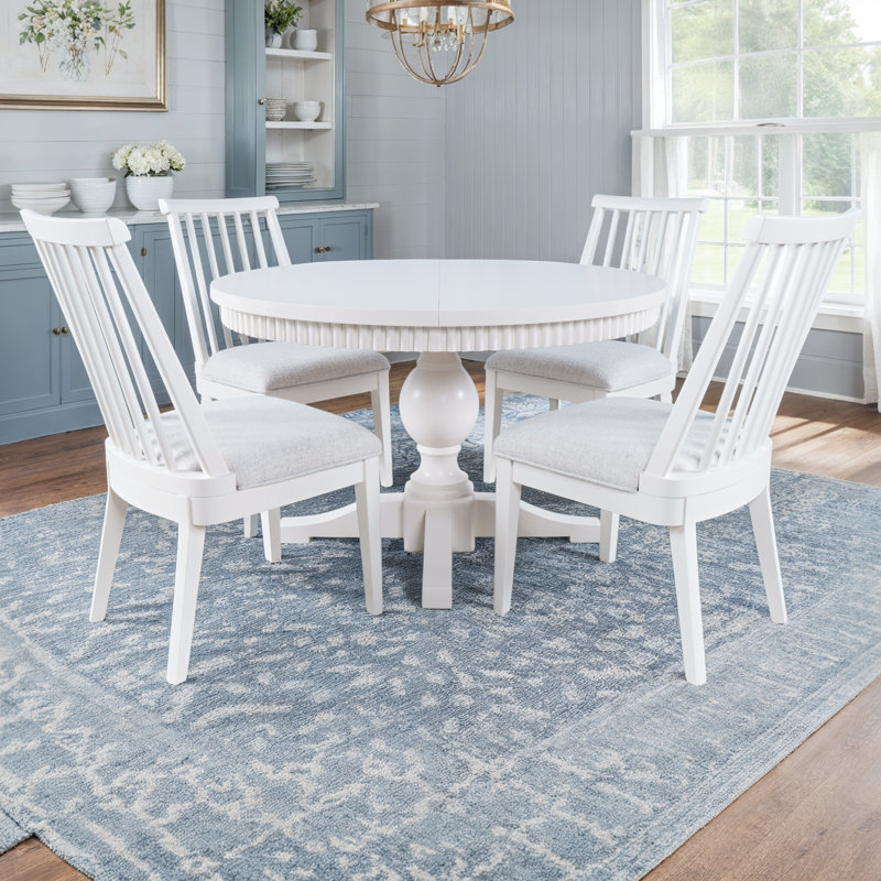 Westport Modern Farmhouse Five Piece Round-to-oval Dining Set With Dowelback Chairs - White, White