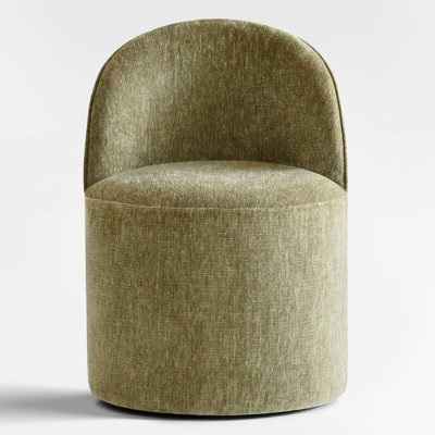 Rolling Chenille Upholstered Dining Chair With Hidden Casters