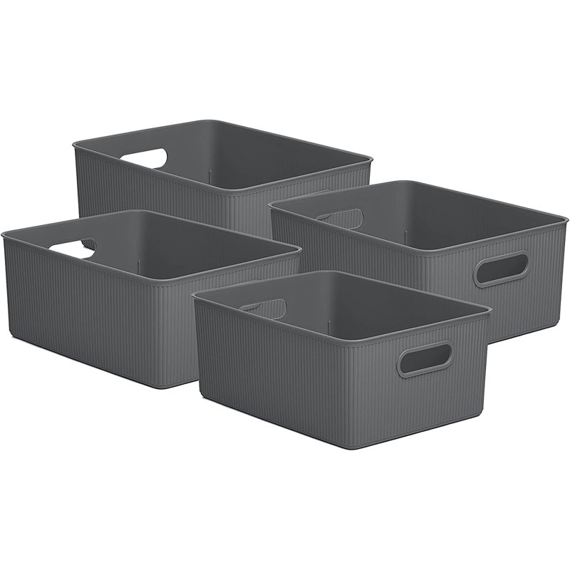 Ribbed Plastic Box Set, 4, Gray