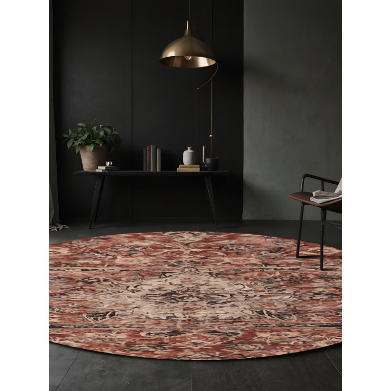 Machine Washable Brown Area Rug, Round 5'