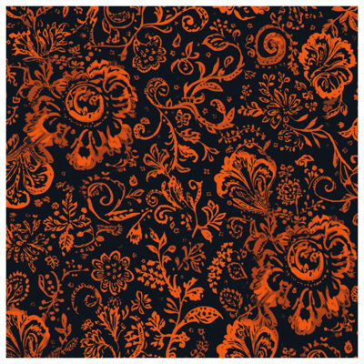 Orange Floral Pattern Canvas Gallery Wrap in Many Sizes