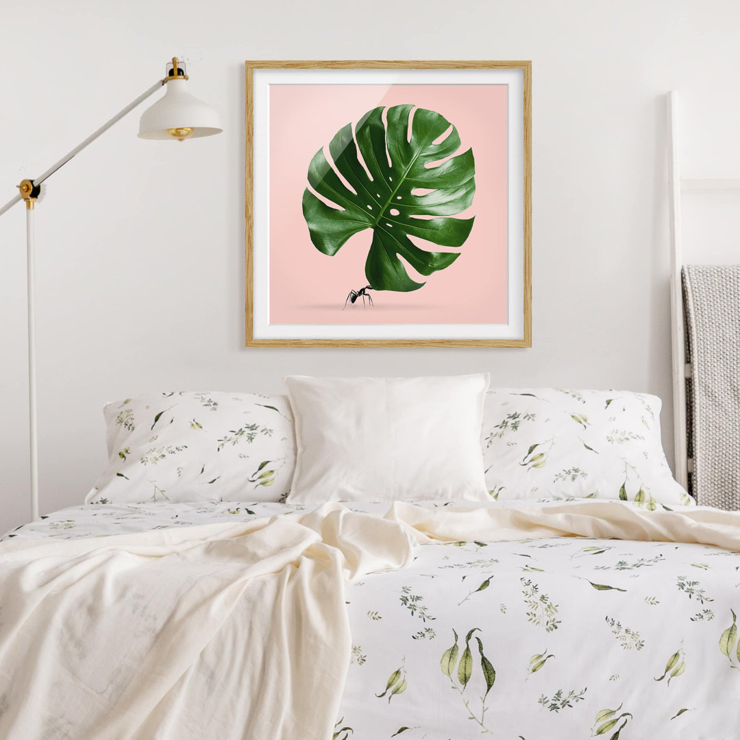 Gerahmtes Poster Ant mit Monstera Leaf von Jonas Loose