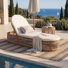 Chaise longue de patio en bois d'acacia Aelis avec table d'appoint ronde et dossier réglable