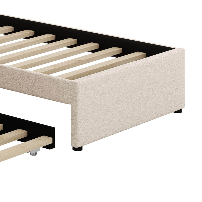 Lit plateforme tapissier simple Teddy, Beige