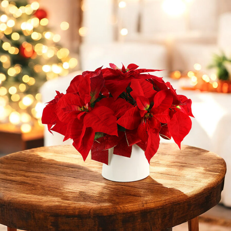 Poinsettia Holiday Floral in Fiberstone Pot