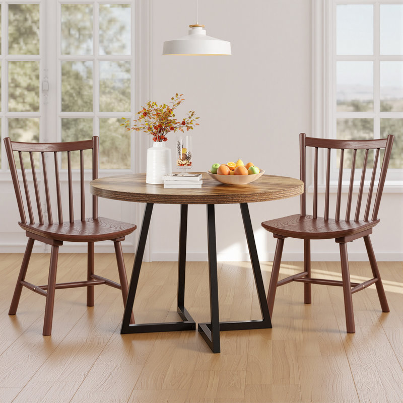 Spindle-Back Solid Wood Side Dining Chairs (Set of 2), Noyer
