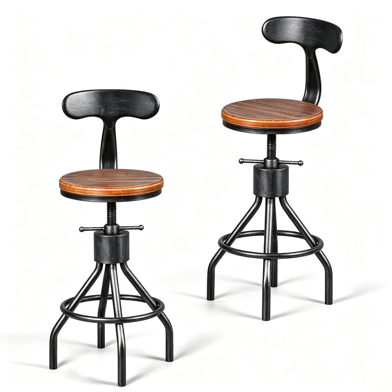 Ensemble de 2 tabourets de bar rétro - chaise de cuisine pivotante industrielle - hauteur du siège de comptoir 23 à 29,13 po - avec dossier