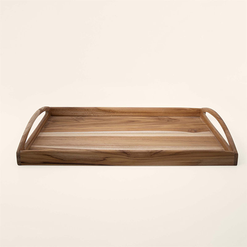 Plateau de service en bois de teck fabriqué à la main, durable et élégant, 18 x 11 x 2,5 po