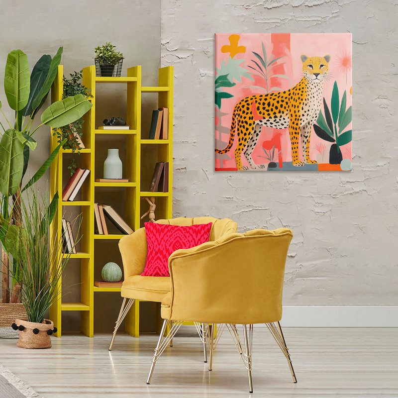 Art mural debout sur toile léopard et plantes, H 30 po x l 30 po