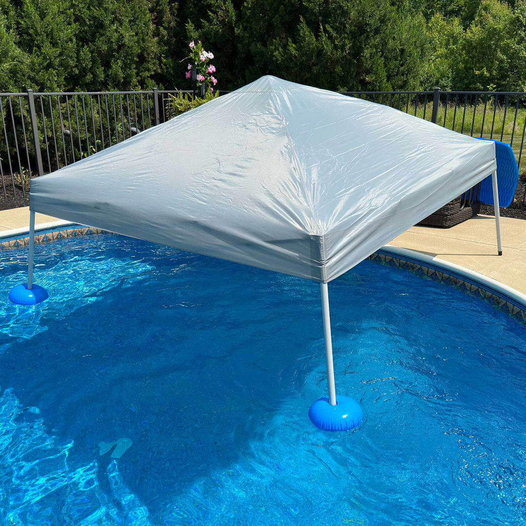 Sunjoy Floating Pool Canopy 3 x 3m Pop Up Gazebo,Blue Fabric Floating Tent with PVC Floats