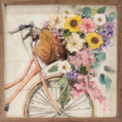 «Flower Bike 2 Pink par Nina Blue» sur panneau de fibres à densité moyenne / bois massif