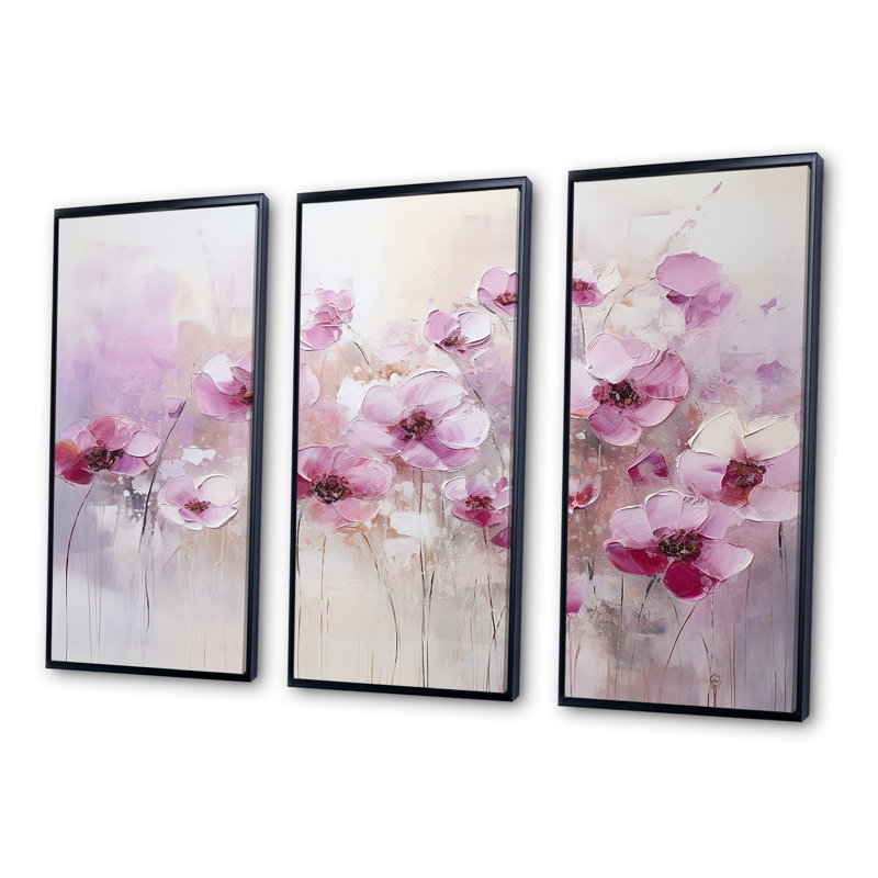Ensemble d'art mural Fuschia, Cadre flottant noir, H 40 po x l 60 po x P 1 po