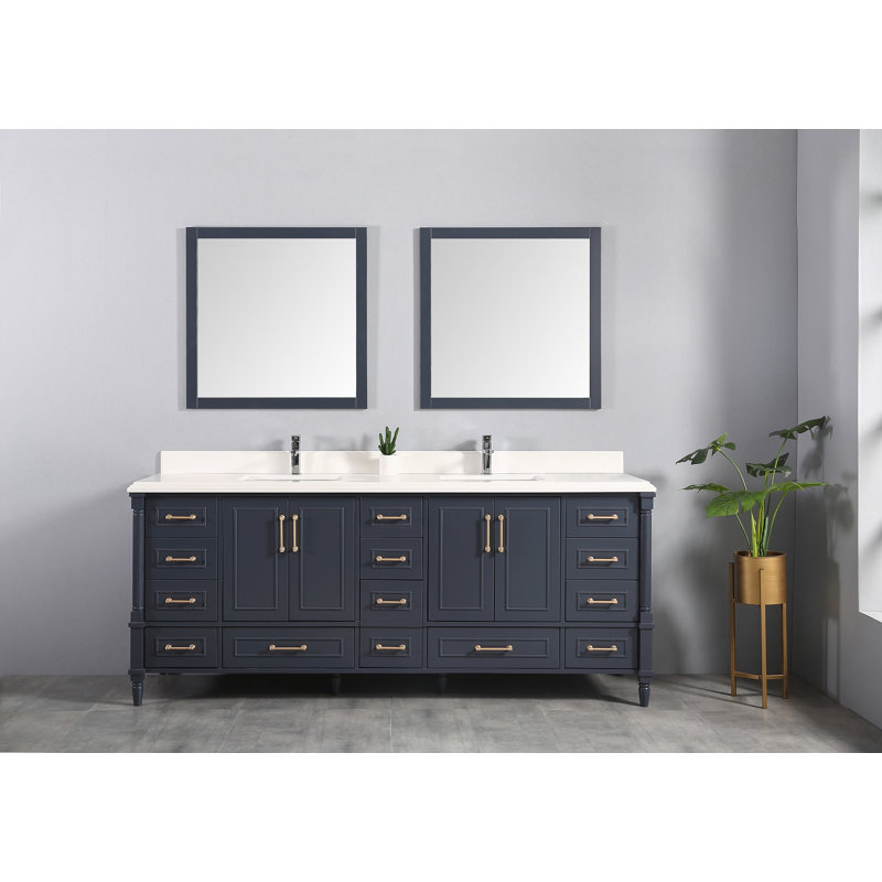Ensemble de meuble-lavabo double 84 po Flavell, Double Cove - blanc, Bleu marine hâlé