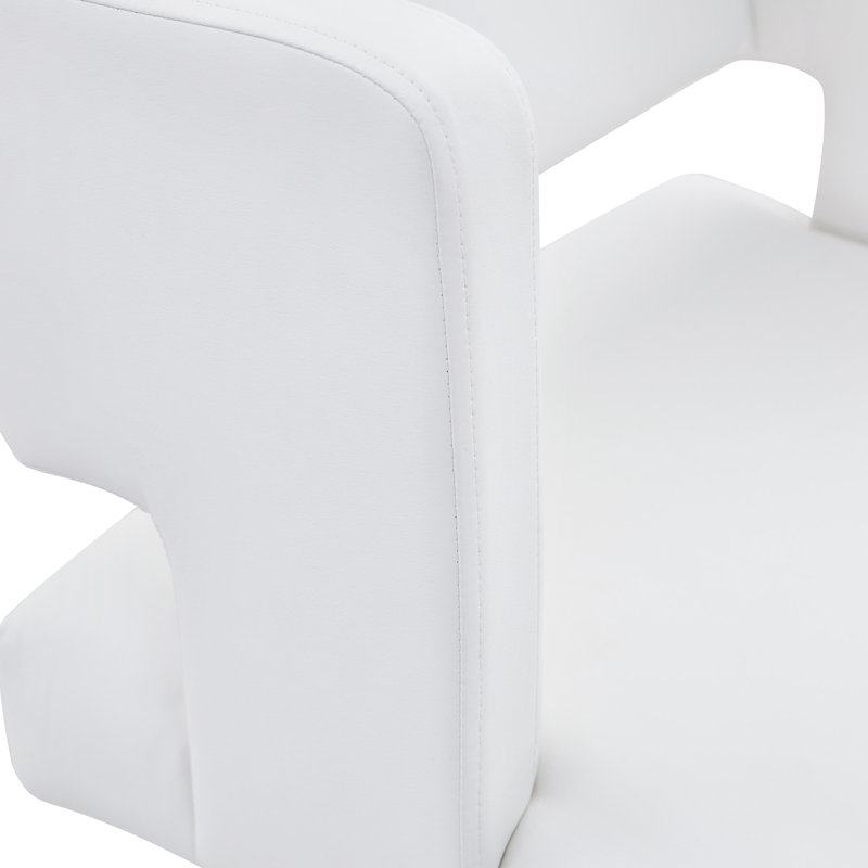 Bar Stool Adjustable Height Faux Leather Upholstered, White Seat/Sliver Frame