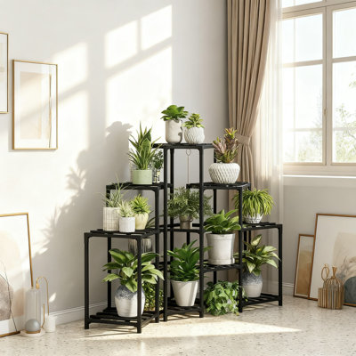 Étagère d'angle à 5 niveaux pour plante d'intérieur en bambou, support à pot de fleurs peu encombrant pour le balcon du salon